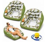 3 in 1 Inflatable Pool Lounge Chair, Sofa Pools for Outside Inflatable, U-Shaped Water Inflatable Pool Lounge Chairs with Cup Holder，Purple，Green*2