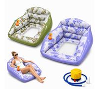3 in 1 Inflatable Pool Lounge Chair, Sofa Pools for Outside Inflatable, U-Shaped Water Inflatable Pool Lounge Chairs with Cup Holder，Purple，Green+Purple