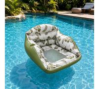 3-in-1 Inflatable Pool Lounge Chair with Cup Holder | Adult Large Inflatable Water Sofa, Tropical Style Float Chair, Adult Water Sofa Lounger for Summer Pool & Beach (Green)