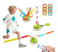 3 in 1 Jeux Exterieur Enfant Kit, Saut Musical, FuséE Jouet, Jeu de Lancer d’Anneaux, 4 Vitesses Réglables, Jouets Interieur Extérieur Loisir d’agilité pour Enfants 3 4 5 6 7 8 Ans