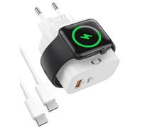 3 in 1 Ladestation Apple Watch für iPhone, 2 Ports Schnellladegerät mit USB-C und USB-A, USB C Ladegerät Steckdose Netzteil für Apple Watch 10/9/8/7/6/Ultra/SE//Airpods/iPhone16/15/15 Pro Max/16E