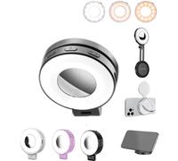 3-in-1 Magnetic Beauty Selfie Light for Phones, 360° Foldable Magnetic Phone Ring Light Adjusted 3 Lights Modes, Rechargeable Magnetic Phone Handle for Makeup, Selfies, Vlog (Black Button dimming)