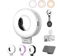 3-in-1 Magnetic Beauty Selfie Light for Phones, 360° Foldable Magnetic Phone Ring Light Adjusted 3 Lights Modes, Rechargeable Magnetic Phone Handle for Makeup, Selfies, Vlog (White wave wheel dimming)