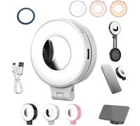 3-in-1 Magnetic Beauty Selfie Light for Phones, 360°Foldable Phone Ring Light, Rechargeable LED Fill Light with Mirror, 3 Light Modes, for Vlog, Tiktok, Live Streaming (White)