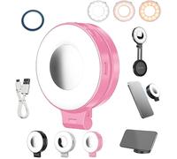 3-in-1 Magnetic Beauty Selfie Light for Phones, 360°Foldable Phone Ring Light, Rechargeable LED Fill Light with Mirror, 3 Light Modes, for Vlog, Tiktok, Live Streaming (Pink)
