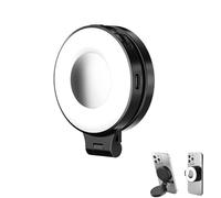 3-in-1 Magnetic Beauty Selfie Light for Phones,360° LED Selfie Ring Fill Light with Mirror,Portable Rechargeable Fill Lights, for Photos, Selfies, Vlogging, Makeup (Black)