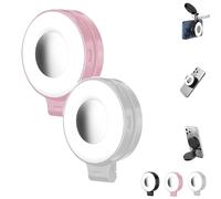 3-in-1 Magnetic Beauty Selfie Light for Phones, Foldable Magnetic Fill Light, 360° Foldable Selfie Ring Fill Lights with Mirror, 3 Lights Modes, for Makeup & Photography (Pink+White)