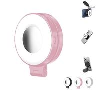 3-in-1 Magnetic Beauty Selfie Light for Phones, Foldable Magnetic Fill Light, 360° Foldable Selfie Ring Fill Lights with Mirror, 3 Lights Modes, for Makeup & Photography (Pink)