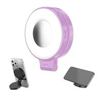3-in-1 Magnetic Beauty Selfie Light for Phones, Foldable & Rechargeable LED Magnetic Fill with Mirror, Portable Phone Ring Lights(Powder)