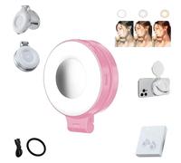 3-in-1 Magnetic Beauty Selfie Light, Upgrade Magnetic Selfie Light with Mirror, 360° LED Selfie Ring Fill Light - Three Soft Color Temperatures for Makeup/Selfies/Video (Pink)