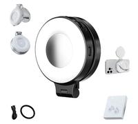 3-in-1 Magnetic Beauty Selfie Light, Upgrade Magnetic Selfie Light with Mirror, 360° LED Selfie Ring Fill Light - Three Soft Color Temperatures for Makeup/Selfies/Video (Black)