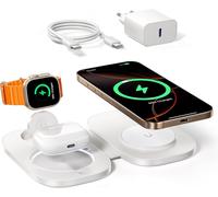 3 In 1 Magnetic Wireless Charger For Iphone 16/15/14/13/12 Pro Max/Pro, Foldable Fast Induction Charging Dock With Night Light Compatible For Magsafe Apple Watch & Airpods