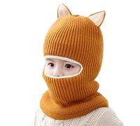 3 in 1 Mignon Bébé Bonnet Echarpe Set en Tricot 1-5 Ans Enfants Hiver Chaud Cagoule en Peluche Garçons Filles Epais Foulard Intégral Chapeau en Cache-Oreilles Balaclava pour Outdoor Cyclisme Ski