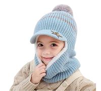 3 in 1 Mignon Enfants Chapeau d'hiver en Cache-Oreilles Chaud Bonnet en Peluche Cagoule en Tricot 1-4 Ans Garçons Filles Bébé Bonnet Echarpe Set Epais Foulard Intégral Balaclava pour Cyclisme Ski