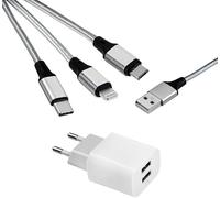 3 in 1 Multi USB Charger Universal Travel Charger iPhone Charger USB C and Micro USB Charger - USB Plug Adapter + Universal 3 in 1 USB to Micro USB/USB-C/Lightning Charging Cable