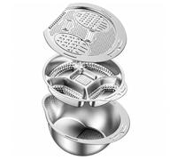 3-in-1 Multifunction Kitchen Strainer Set - Stainless Steel Wash, Drain & Slice Bowl, Rice Washer Colander with Divided Vegetable Prep Bowls for Cooking Salad Countertop Storage(3-Piece Set)