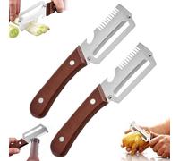 3-in-1 multifunctional vegetable peeler,éplucheur à légumes et à oignons verts à manche en bois massif,zero snag wooden kitchen tool,Stainless Steel Peeler with Wooden Handle for Shredding(2pcs)