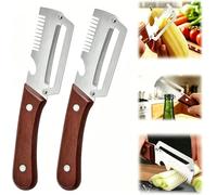 3-in-1 Multifunctional Vegetable Peeler,éplucheur à Légumes Et à Oignons Verts à Manche en Bois Massif, Zero Snag Wooden Kitchen Tool,Stainless Steel Peeler with Wooden Handle for Shredding
