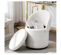 3 in 1 Ottoman Stool, Chair with Storage Back, Upholstered Ottoman with Removable Lid, Footrest Makeup Stools for Living Room Bedroom Modern Round Swivel Vanity Storage Stool Foldable Backrest(Blanc)