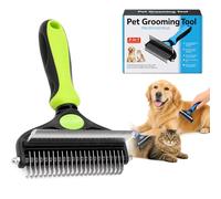 3-in-1 Pets Professional Grooming Brush Tool, Deshedding Dual Tooth Pets Grooming Comb, Double Sided Deshedding Brush for Dog & Cat, Dematting Comb for Long Haired Pet (Green)