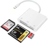 3 in 1 SD Card Reader for iPhone iPad, Memory Card Adapter for Hiking Camera, DSLR Dash Cams, for MicroSDXC, MicroSDHC, TF,SDXC,SDHC,SD,MMC,CF,Compact Flash Card,Plug&Play