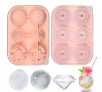 3-in-1 Silicone Ice Cube Tray with Lid, 6-Cavity Easy Release Ice Trays for Freezer, Round Sphere, Diamond & Rose Shaped Ice Cube Maker, Large Slow-Melting Ice Ball for Whiskey, Cocktail, Coffee