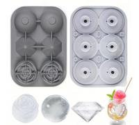 3-in-1 Silicone Ice Cube Tray with Lid, 6-Cavity Easy Release Ice Trays for Freezer, Round Sphere, Diamond & Rose Shaped Ice Cube Maker, Large Slow-Melting Ice Ball for Whiskey, Cocktail, Coffee