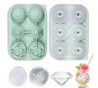 3-in-1 Silicone Ice Cube Tray with Lid, 6-Cavity Easy Release Ice Trays for Freezer, Round Sphere, Diamond & Rose Shaped Ice Cube Maker, Large Slow-Melting Ice Ball for Whiskey, Cocktail, Coffee