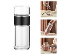 3-In-1 Smart Tea Infuser,Double Layered Glass Tea Separation Cup with Integrated Strainer,Portable Insulated Water Separation Glass Teapots for Blooming & Loose Leaf Tea (Black, 350ml)