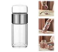 3-In-1 Smart Tea Infuser,Double Layered Glass Tea Separation Cup with Integrated Strainer,Portable Insulated Water Separation Glass Teapots for Blooming & Loose Leaf Tea (Silver, 420ml)