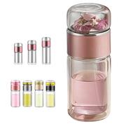 3-In-1 Smart Tea Infuser,Glass Infuser Bottle,Double Glass Tea Infuser Bottle With Integrated,For Loose Leaf Flower Herbal Tea Bags,With 304 Stainless Steel Filter (Rose,420ml)
