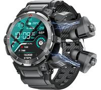3 In 1 Smart Watch For Men With Tws Headset Rugged Bluetooth Military Call Tracker Ip67 Waterproof For Android Ios Black