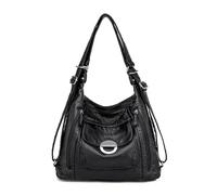 3-in-1 Soft Leather Multifunction Backpack For Teenage Girls Fashion Female Large Capacity School Bag Women Shoulder Bag(Black-49)