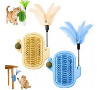 3-in-1 Soft Plastic Cat Corner Groomer with Catnip,Self Grooming Brush with Feather Toy,Cactus Style Wall Mounted Face Scratcher Massage Station,for Daily Grooming and Interactive Plays