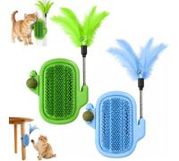 3-in-1 Soft Plastic Cat Corner Groomer with Catnip,Self Grooming Brush with Feather Toy,Cactus Style Wall Mounted Face Scratcher Massage Station,for Daily Grooming and Interactive Plays
