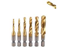 3 In 1 Spiral Tap Hex Shank Drill Bit Set,M3/M4/M5/M6/M8/M10 Drill Bits High Speed Steel,Metric Combination Threading Tools Kit,Quick Change Impact Driver Socket (Gold,Short)