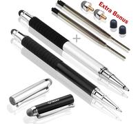 3 in 1 Touch Stylus with 2 x Ballpoint Pens, 2 x Fibre Tips for iPad, iPhone, iPod, Galaxy Tab, Galaxy and All Touch Screen Devices (Black/Silver)
