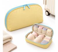 3 in 1 Travel Underwear Organizer, Bra Panties Socks Storage Bag (Yellow) | Structured Bra Travel Case • Water-Resistant Polyester • 180° Wide Opening • Compact Suitcase Storage