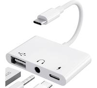 [3 in 1] USB C 3.5 mm Jack Adapter with 60 W Quick Charge OTG Adapter,Audio Earphone Splitter Type C to Aux for Galaxy S22 Ultra S21 S20 i-Pad Pro Air Pixel 4 (White)