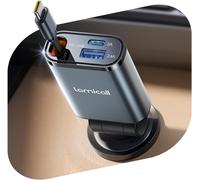 3 In 1 Usb C Car Cigarette Lighter Charger ¿ [75 Cm Retractable Type-C Cable] 50w Fast Charging Car Charger With Usb-C/Usb-A, 180° Foldable 12v/24v Socket For Iphone, Android