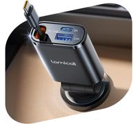 3 In 1 Usb C Car Cigarette Lighter Charger ¿ [75 Cm Retractable Type-C Cable] 50w Fast Charging Car Charger With Usb-C/Usb-A, 180° Foldable Socket 12v/24v For Iphone, Android ¿ Black