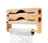3-in-1 Wall Mounted Wrap Dispenser with Cutter - Wooden Organizer | 13.86" x 8.27" x 2.76", 988g Weight, Solid Wood Construction, Fits Rolls Up to 12" Long, Wall-Mountable Design