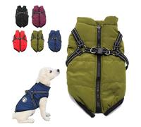 3 in 1 Winter Jacket for Dogs, Waterproof Windproof Dog Snow with Harness and Zipper, Small Medium Large Dogs (Green,3XL)