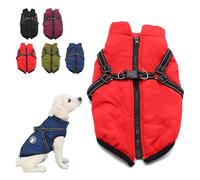 3 in 1 Winter Jacket for Dogs, Waterproof Windproof Dog Snow with Harness and Zipper, Small Medium Large Dogs (Red,L)