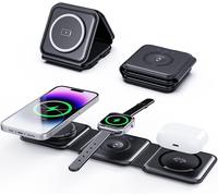 3 In 1 Wireless Charger For Apple Devices Multiple Devices Foldable Magnetic Charging Station Travel Charging For Iphone 15/14/13, Airpods 3/2/Pro/Pro2, Iwatch(Adapter Included) Black