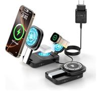 3 In 1 Wireless Charger For Mag Safe, Foldable Charging Station With Light Compatible With Iphone 16/16 Pro Max/15/14/13/12/11, Apple Watch 10/Ultra 2/9/8/7/6/Se, Air Pods Pro/4/3/2(Black)