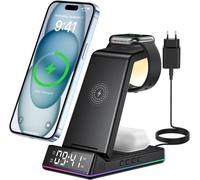 3 In 1 Wireless Charger With Clock Night Light, Fast Induction Charging Station For Iphone 16 15 14 13 12 11 X 8 And Apple Watch Ultra 10 9 8 7 6 Se 5 4 And Airpods 2 3 4 Pro/Pro 2