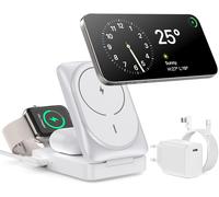 3 In 1 Wireless Charger With Mag-Safe 15w, Qi Certified Charging Dock, Foldable Wireless Induction Charger For Iphone 16 15 14 13 12, Apple Watch, Airpods Pro With Quick Adapter