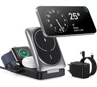 3 In 1 Wireless Charger With Mag-Safe 15w, Qi Certified Charging Dock, Foldable Wireless Induction Charger For Iphone 16 15 14 13 12, Apple Watch, Airpods Pro With Quick Adapter