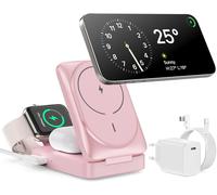 3 In 1 Wireless Charger With Mag-Safe 15w, Qi Certified Charging Dock, Foldable Wireless Induction Charger For Iphone 16 15 14 13 12, Apple Watch, Airpods Pro With Quick Adapter